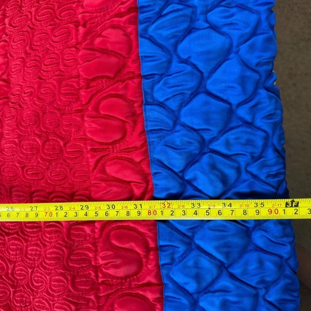Vintage Asian Quilted Embroidered Duvet Cover‎ Set of 2 Red Blue Floral Boho VTG